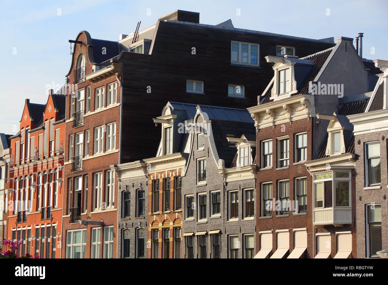 Amsterdam city architecture - Prinsengracht residential buildings. Netherlands rowhouse. Stock Photo