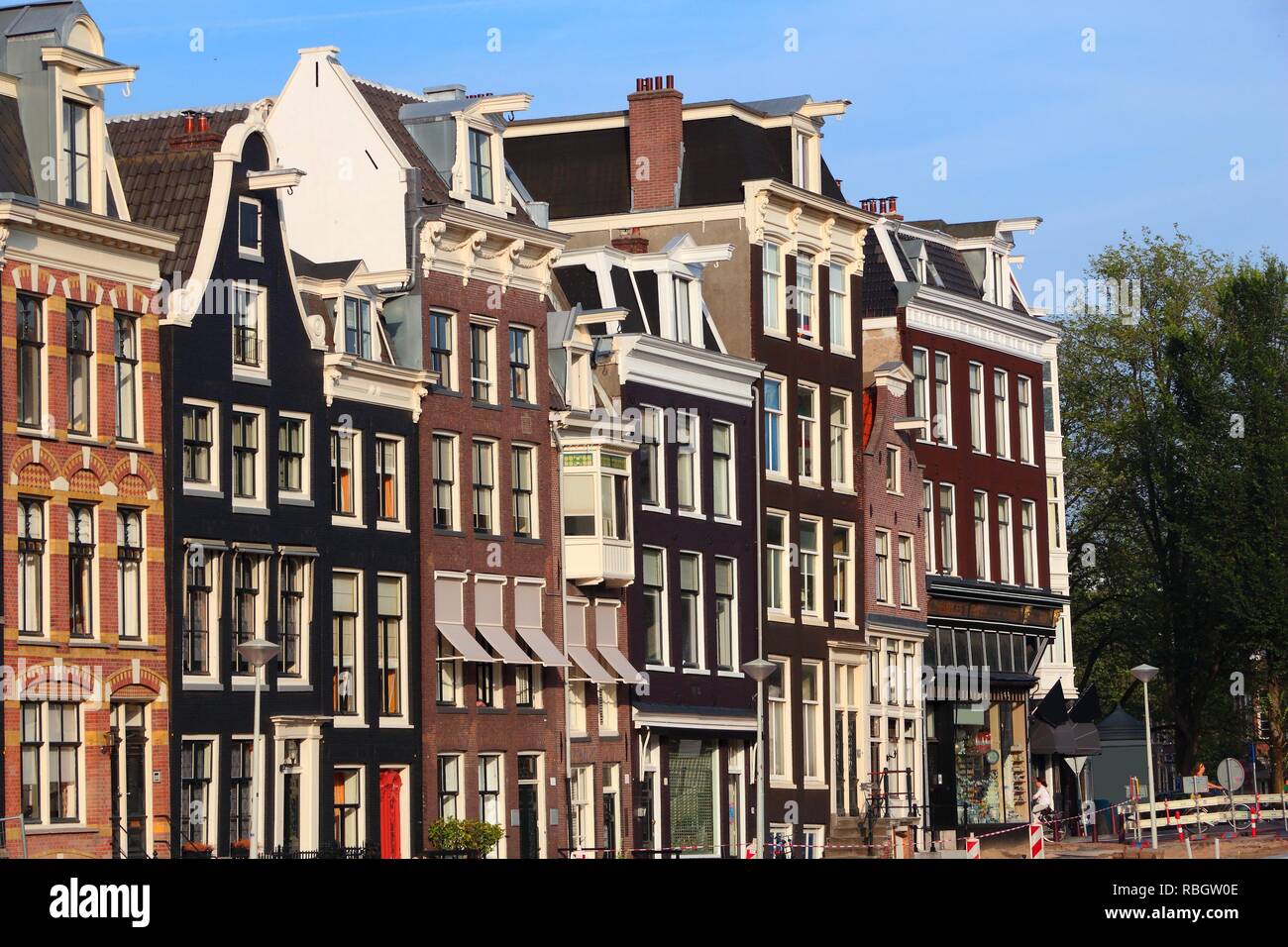 Amsterdam city architecture - Prinsengracht residential buildings. Netherlands rowhouse. Stock Photo