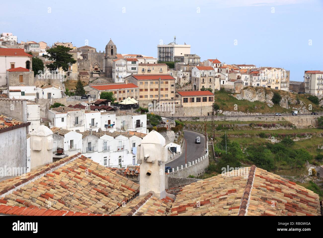 Monte Sant' Angelo - mountain town with a sanctuary in Gargano Peninsula, Italy. UNESCO World Heritage Site. Stock Photo