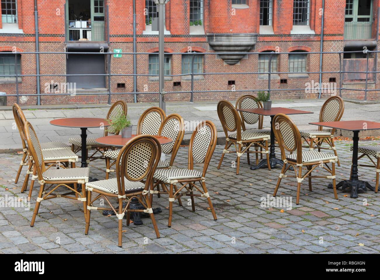 Outdoor cafe in Hamburg, Germany. Speicherstadt Warehouse District
