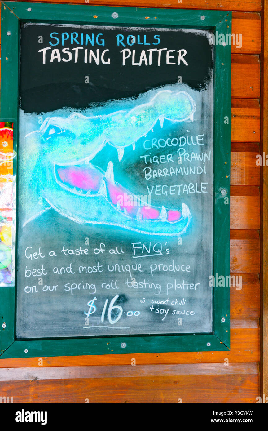 Menu on a board of a Café  in Daintree Village, Far North Queensland, FNQ, QLD, Australia Stock Photo