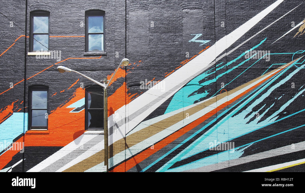 Street art scene of Denver, Colorado, painted brick building with