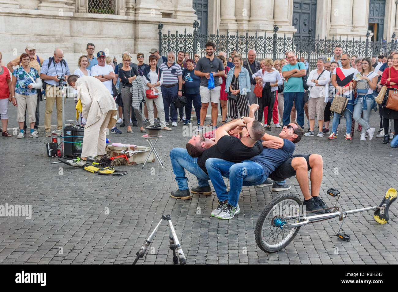 Rome, Italy - October 04, 2018: Street performance with the participation of comedian and ordinary people in Piazza Navona Stock Photo