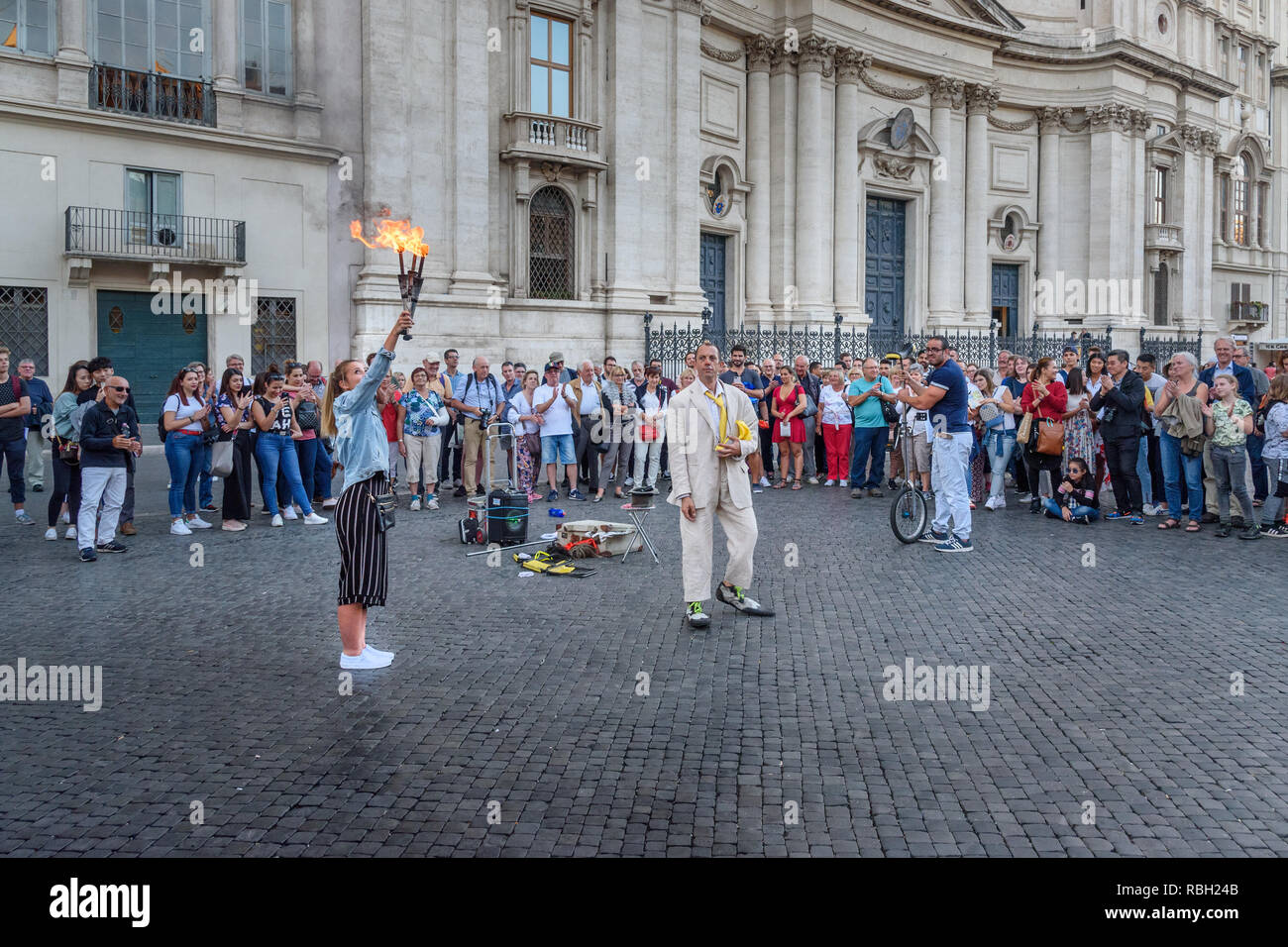 Rome, Italy - October 04, 2018: Street performance with the participation of comedian and ordinary people in Piazza Navona Stock Photo