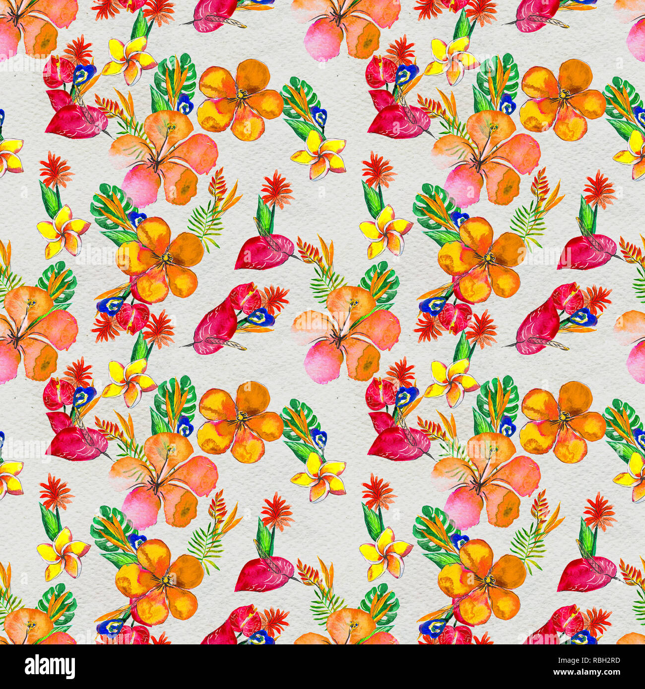 Seamless pattern With Tropical Flowers. Watercolor Background Stock ...