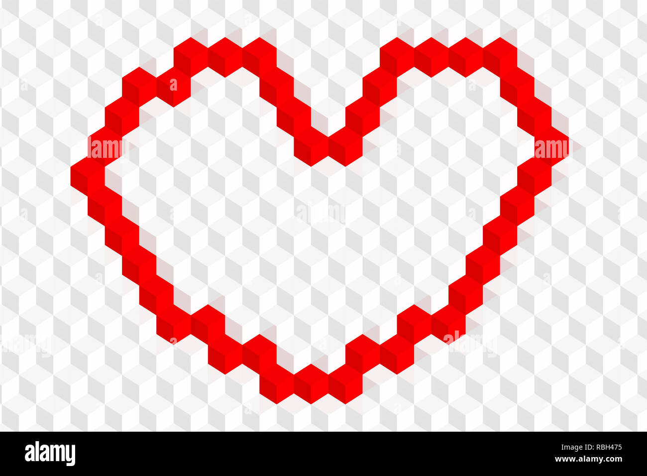 Red shape heart on cube pattern background,illustration picture Stock Photo