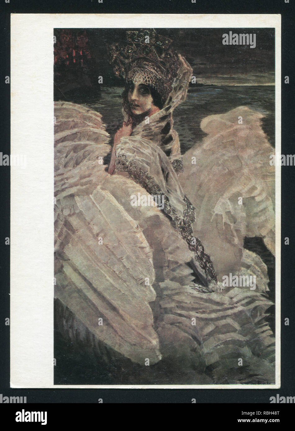 RUSSIA - CIRCA 1979: post card printed by Russia, shows Painting The Swan Princess. Artist Mikhail Vrubel, circa 1979. Stock Photo