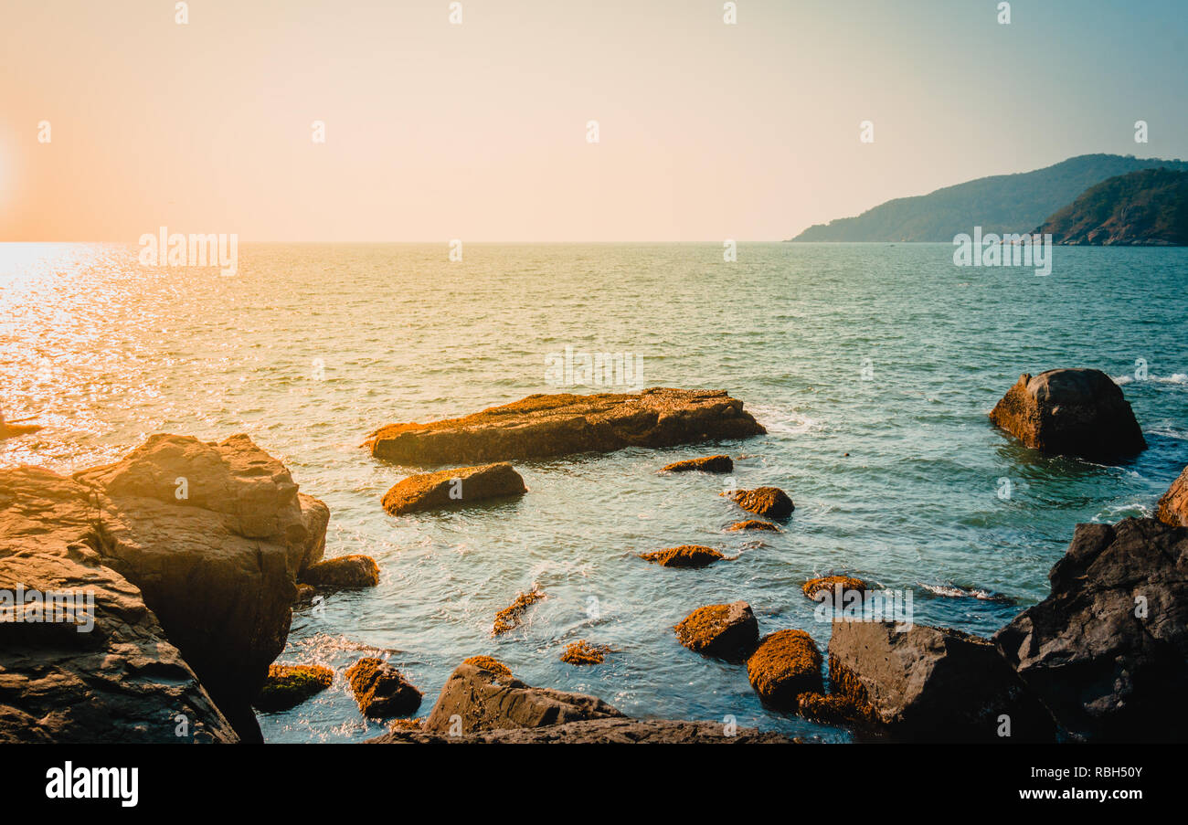 Looking at the distant horizon at Palolem beach in Goa, India Stock Photo