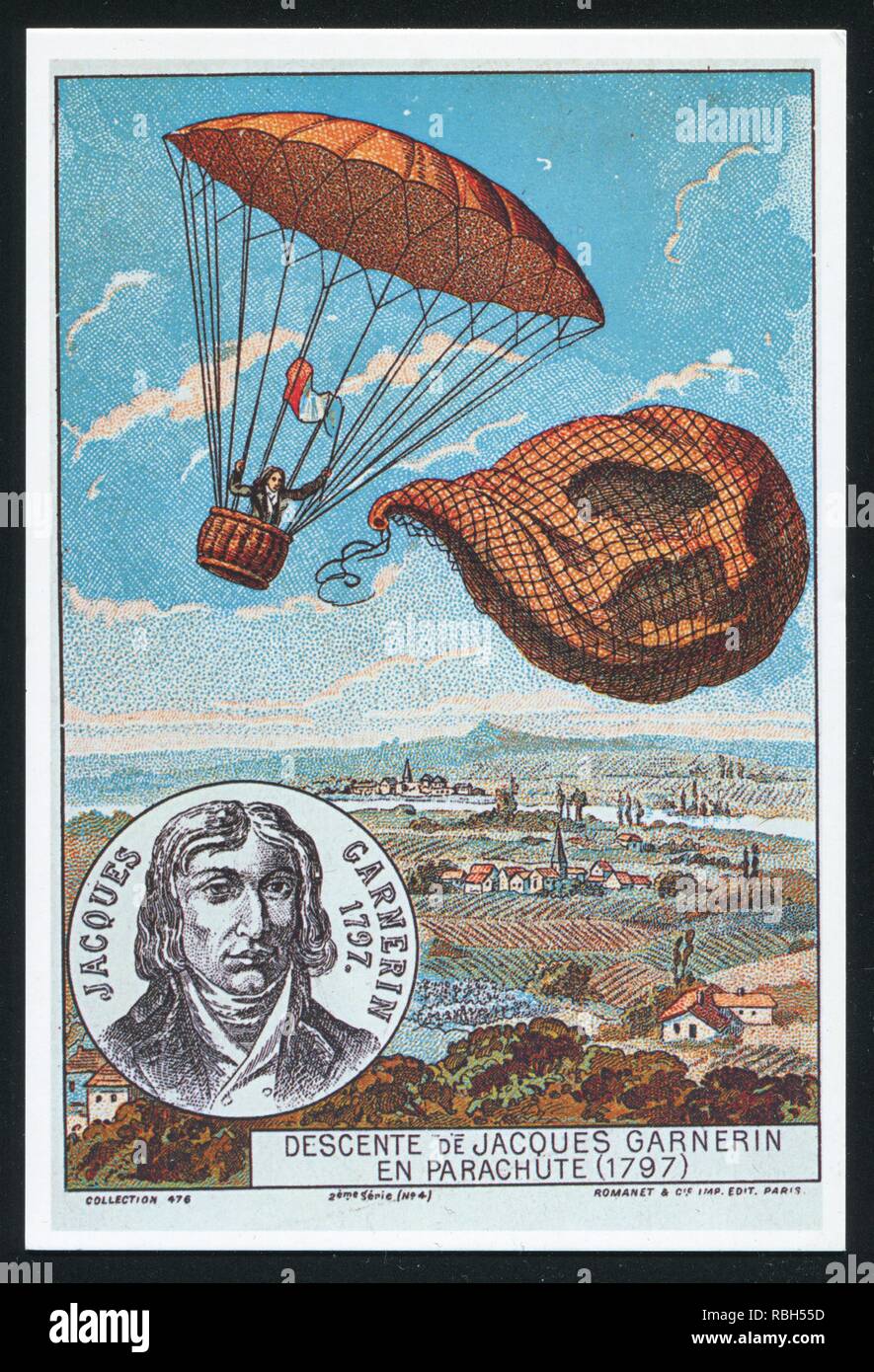 RUSSIA KALININGRAD, 3 AUGUST 2015: post card printed by Russia, shows Balloon. Albert Tissandier the history of aeronauticsh, circa 2014. Stock Photo