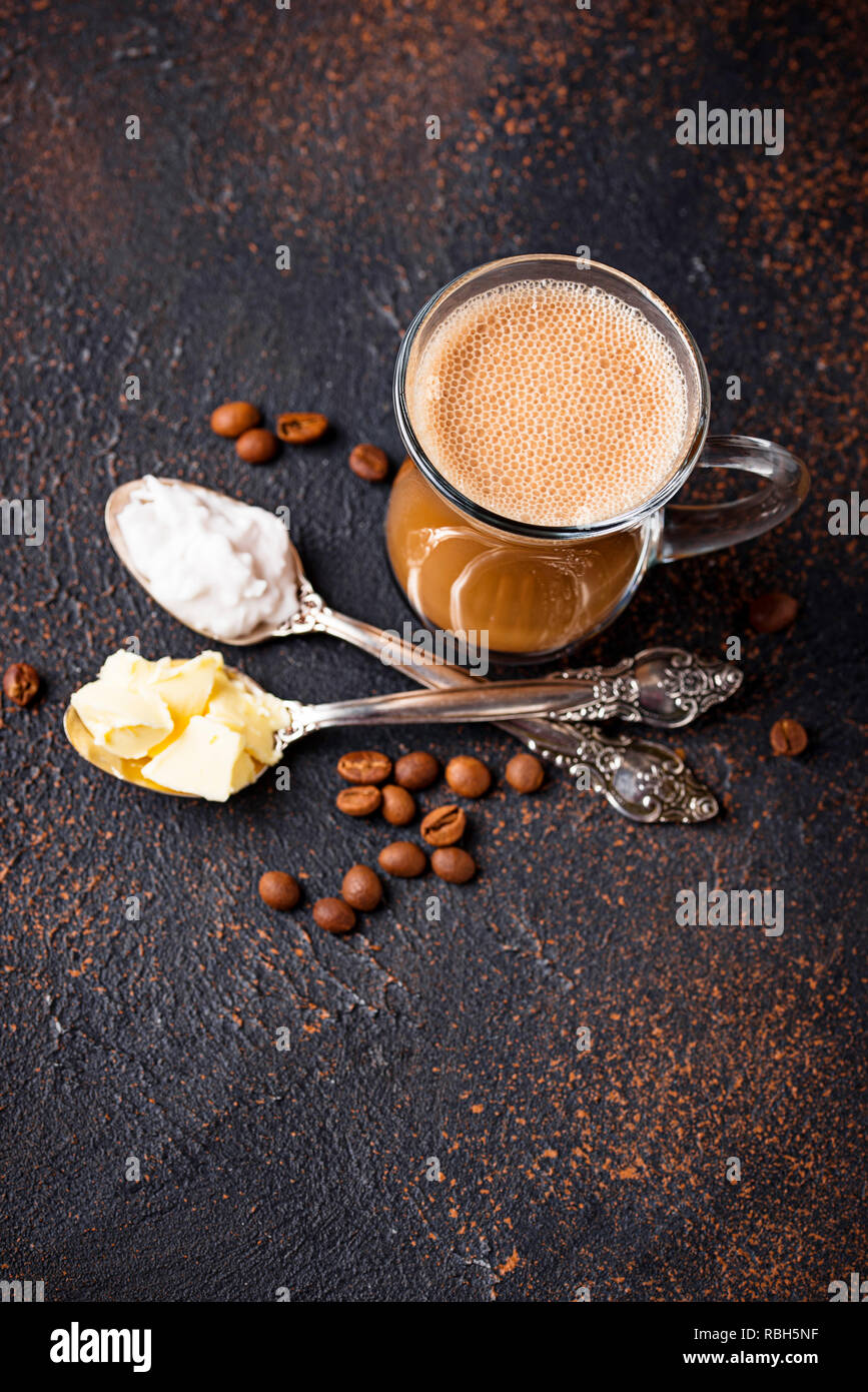 Bulletproof coffee. Ketogenic low carb drink Stock Photo