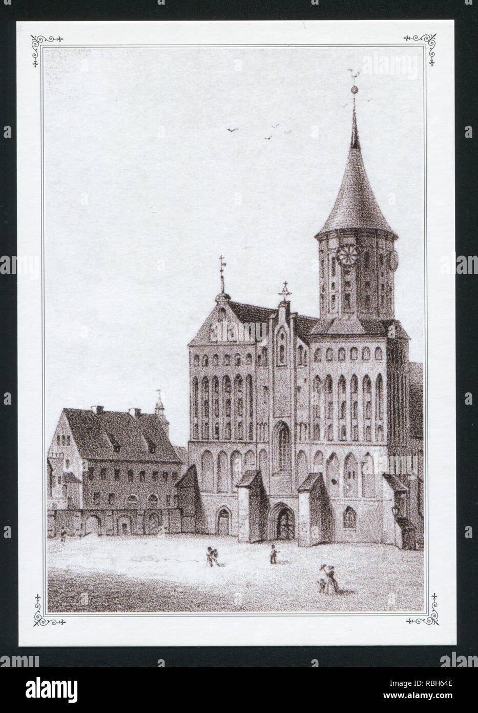 RUSSIA KALININGRAD, 3 JULY 2015: post card printed by Russia, shows Engravings of ancient old Konigsberg, circa 2013. Stock Photo