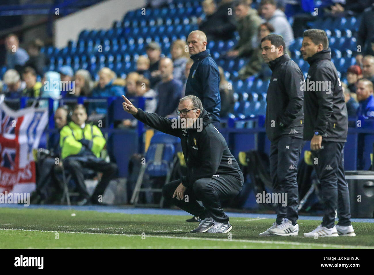 28th September 2018, Hillsborough, Sheffield, England; Sky Bet Championship, Sheffield Wednesday v Leeds Utd : Marcelo Bielsa manager of Leeds Utd furiously gives out instructions to his trailing side  Credit: Mark Cosgrove/News Images,  English Football League images are subject to DataCo Licence Stock Photo