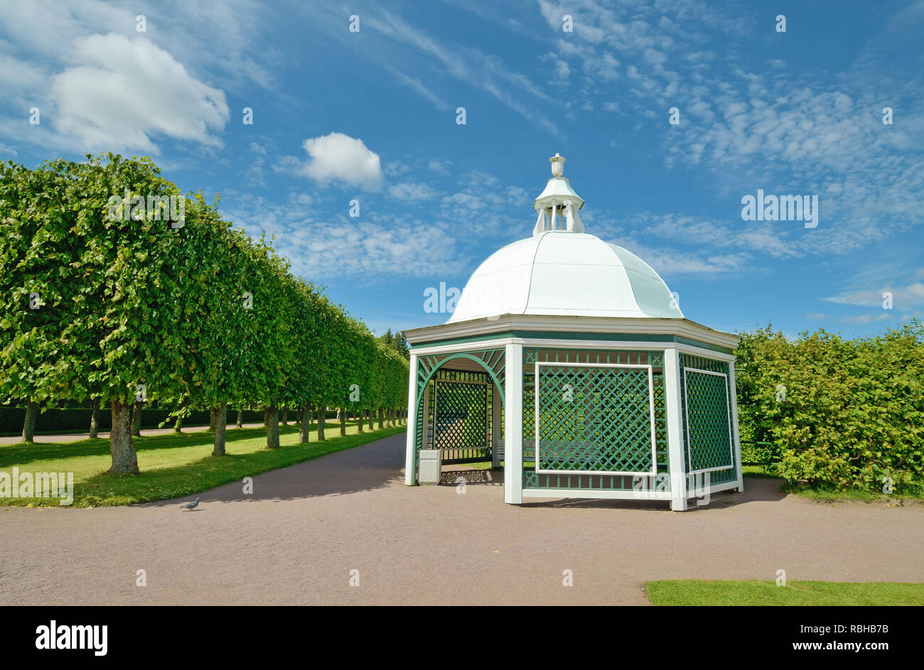 Summer house for rest.Here you can hide from the sun. Stock Photo
