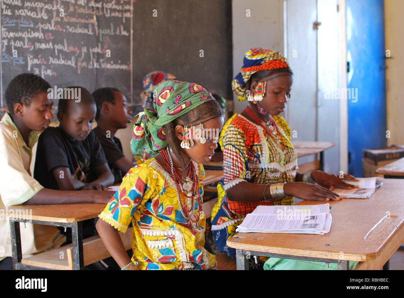 Fulani children in a rural classroom in Niger, West Africa Stock Photo