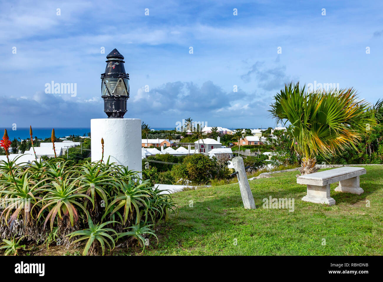 At Gibbs hill lighthouse looking out over Atlantic ocean, Hamilton, Burmuda. Stock Photo