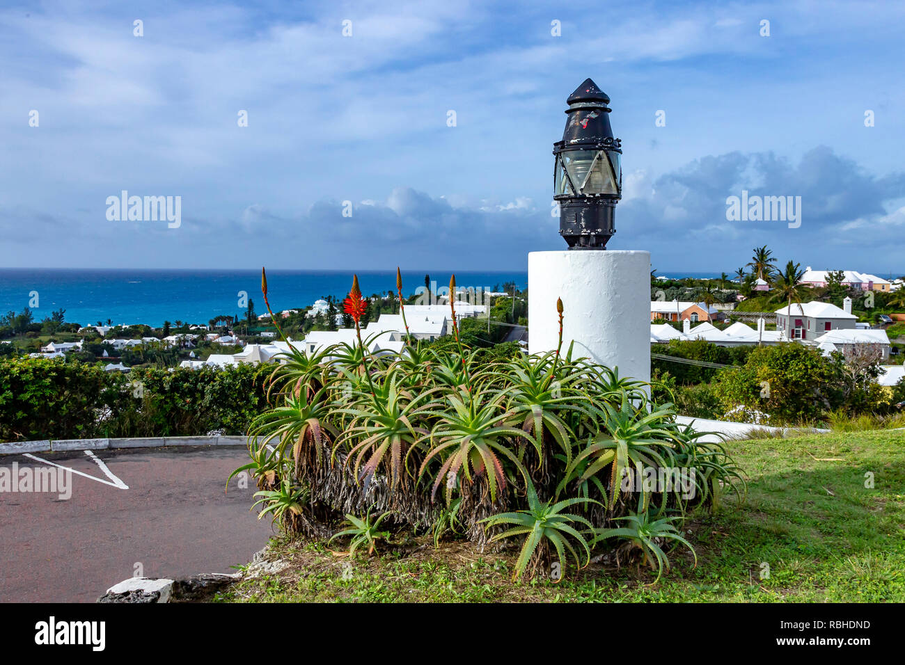 At Gibbs hill lighthouse looking out over Atlantic ocean, Hamilton, Burmuda. Stock Photo