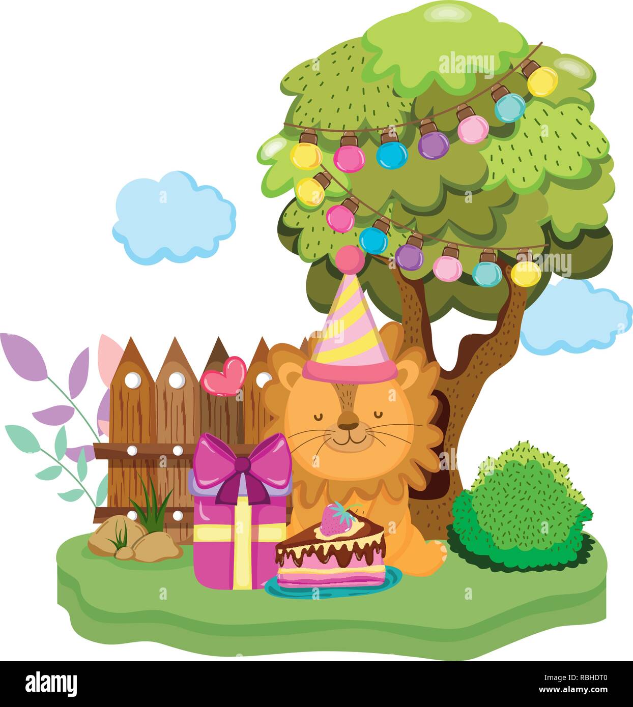 cute and little lion with party hat Stock Vector Image & Art - Alamy