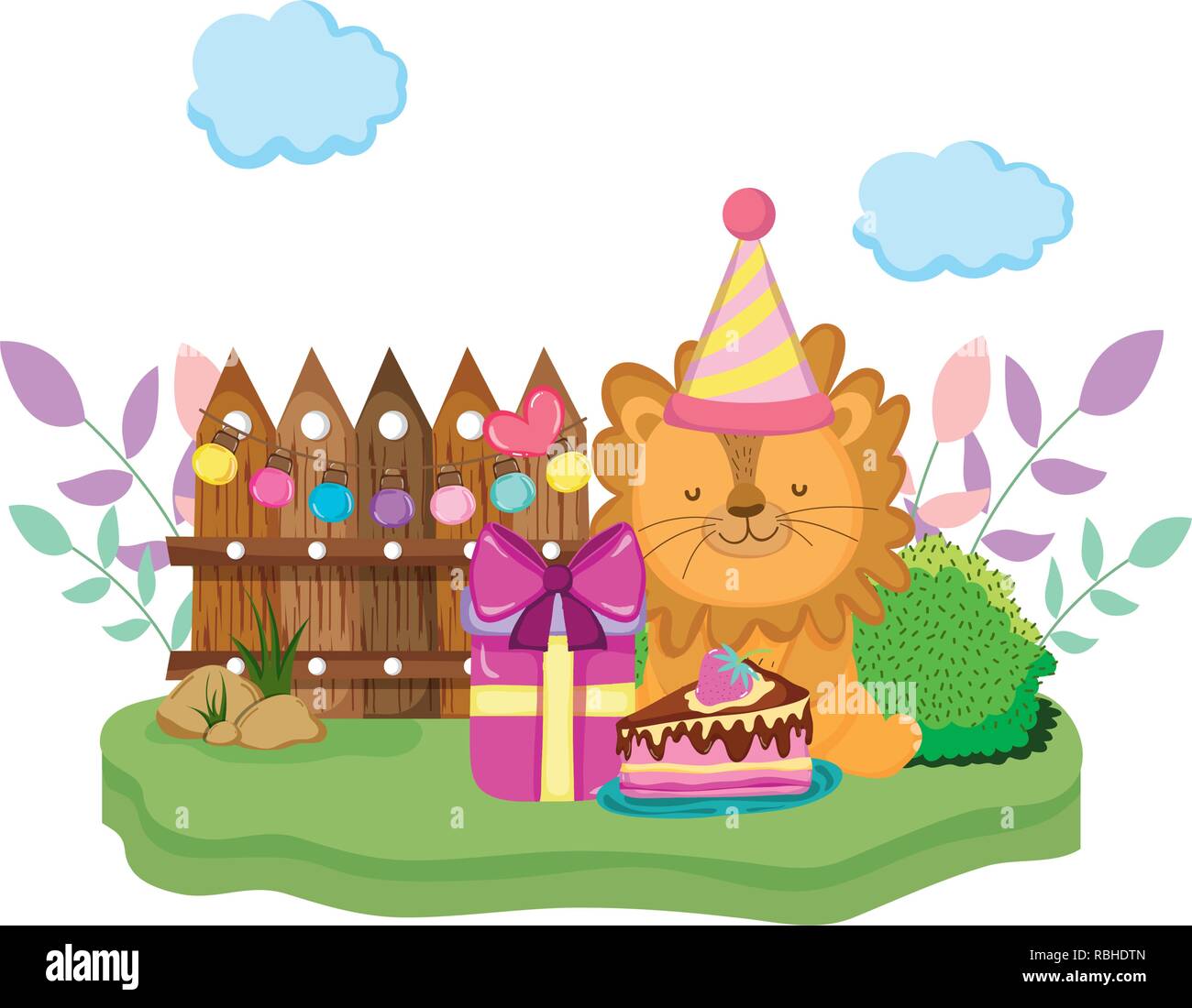cute and little lion with party hat Stock Vector Image & Art - Alamy