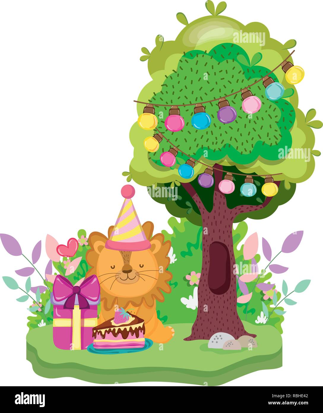 cute and little lion with party hat Stock Vector Image & Art - Alamy