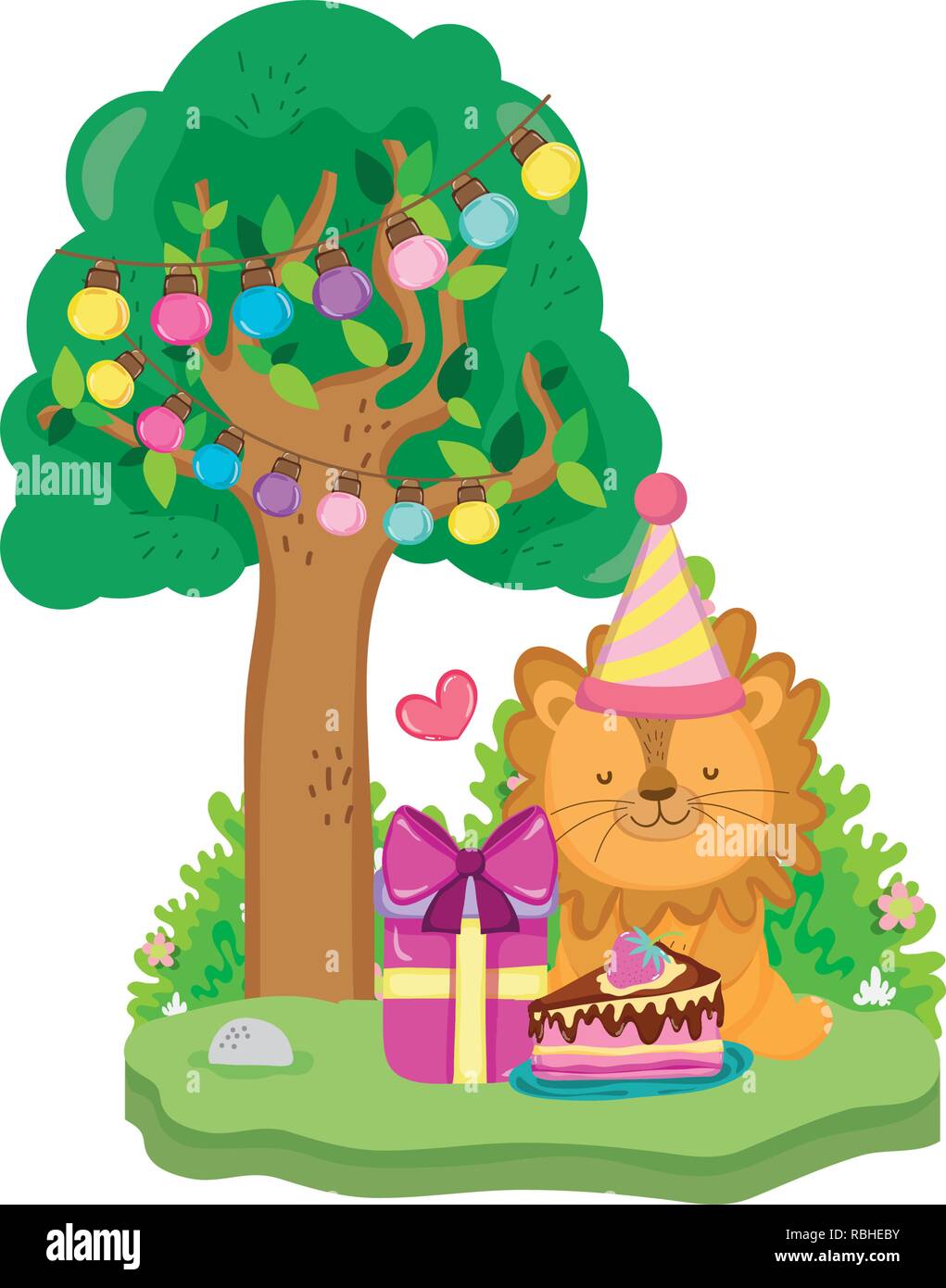 cute and little lion with party hat Stock Vector Image & Art - Alamy