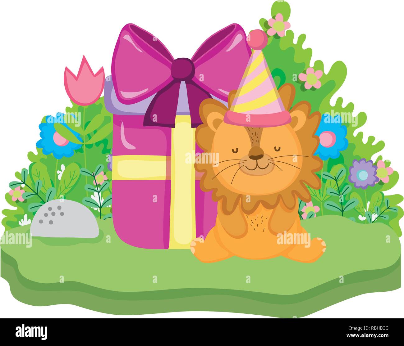 cute and little lion with party hat Stock Vector Image & Art - Alamy