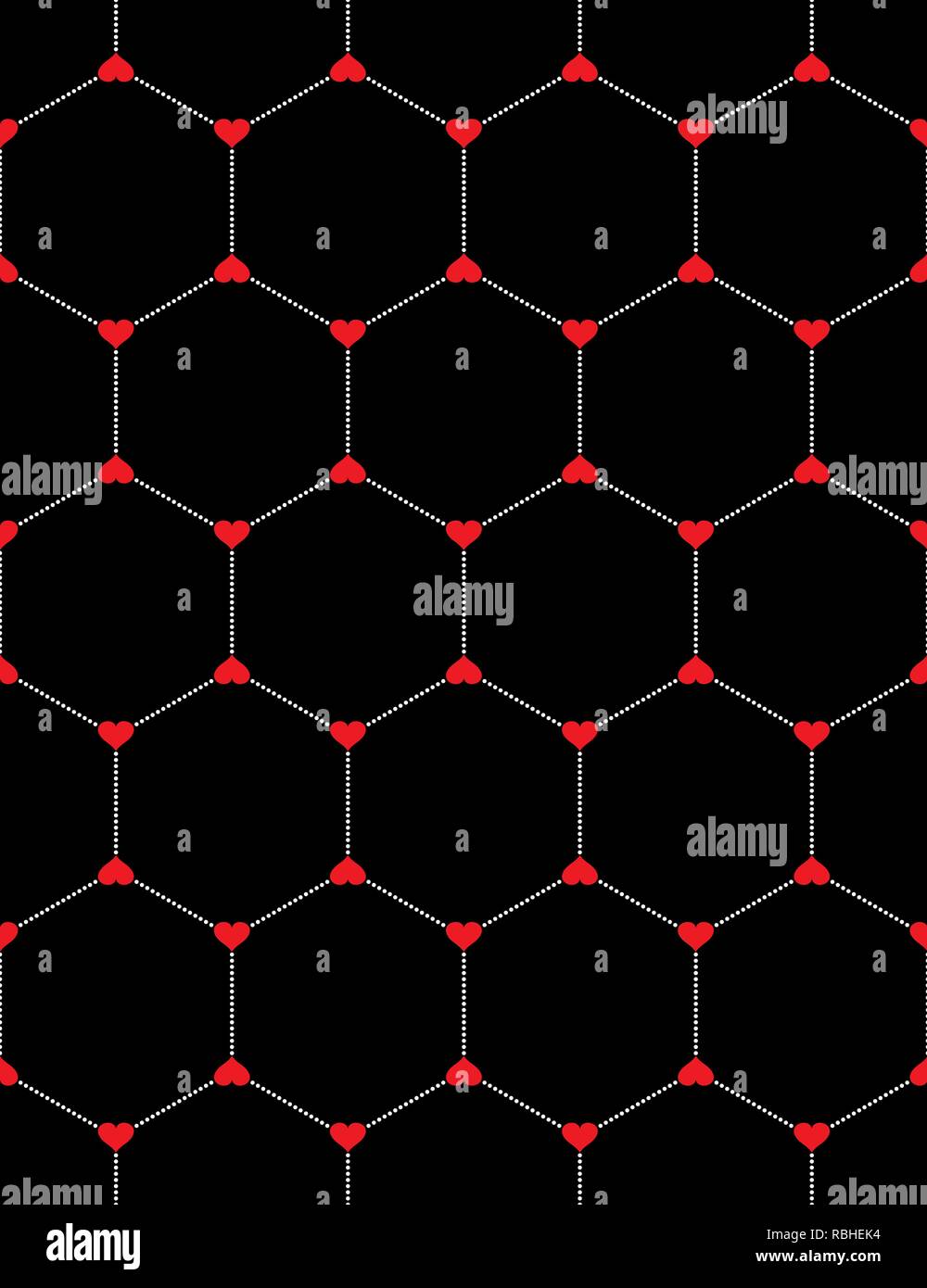 Honeycomb graphic with hearts seamless pattern over black Stock Vector ...