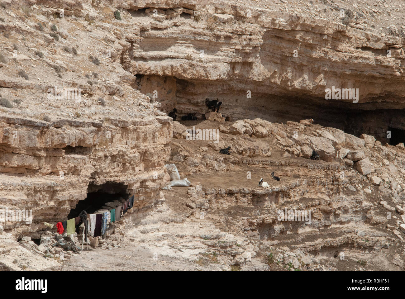 Bedouins living in natural caves, Near Petra, Jordan Stock Photo