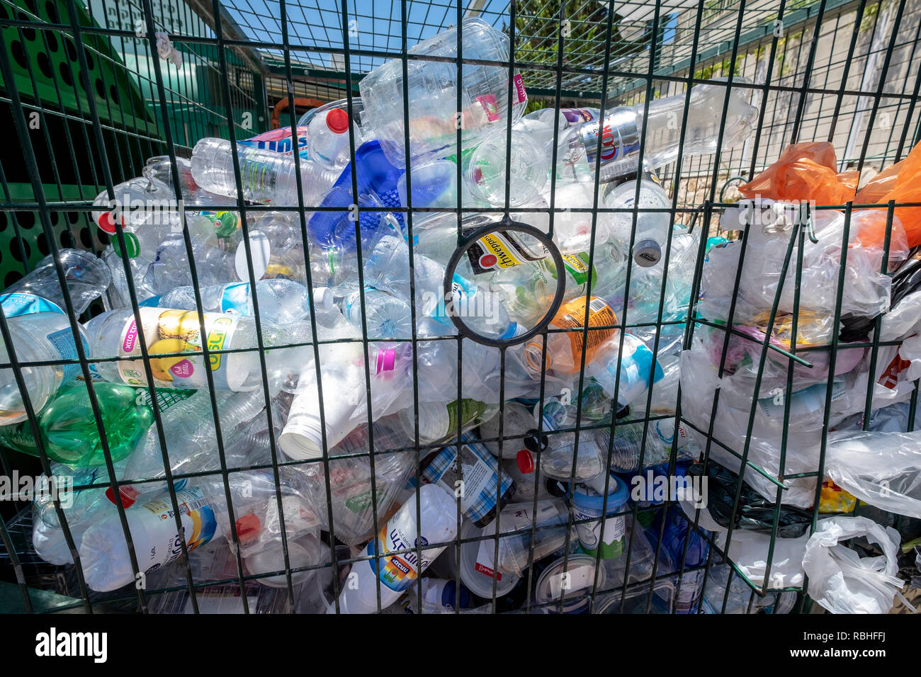 Plastic bottle recycling bin photographed in Israel Stock Photo Alamy