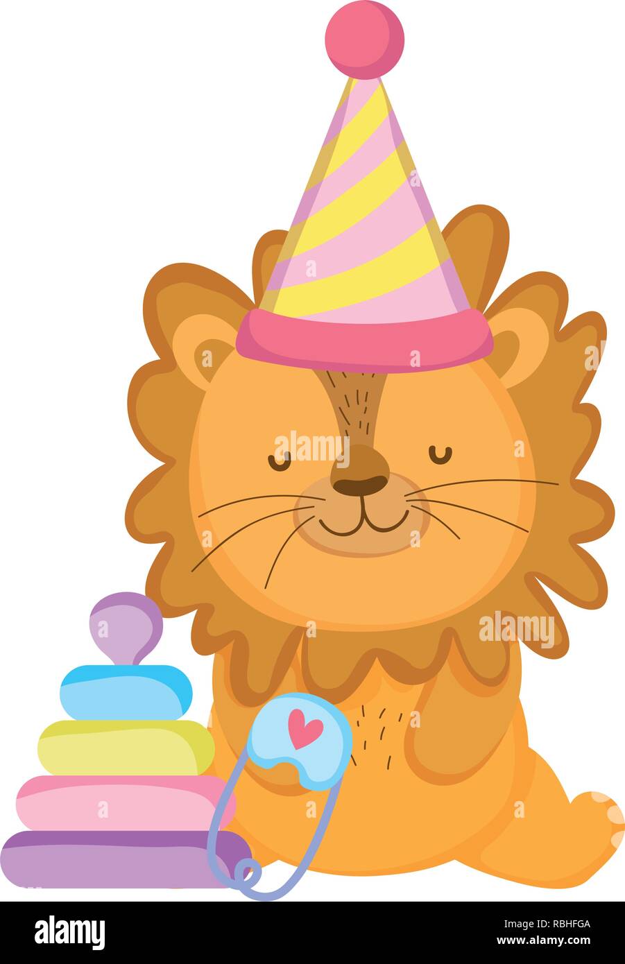 cute and little lion with party hat Stock Vector Image & Art - Alamy