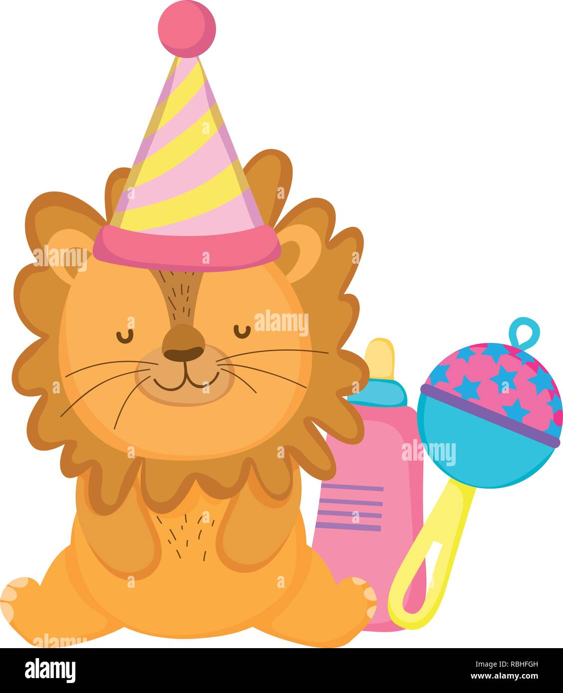 cute and little lion with party hat Stock Vector Image & Art - Alamy