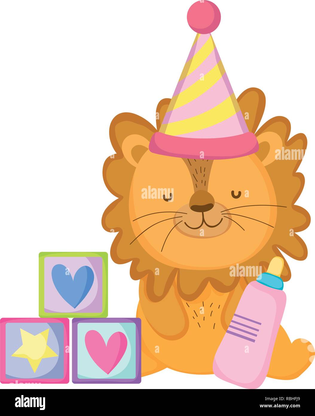 cute and little lion with party hat Stock Vector Image & Art - Alamy