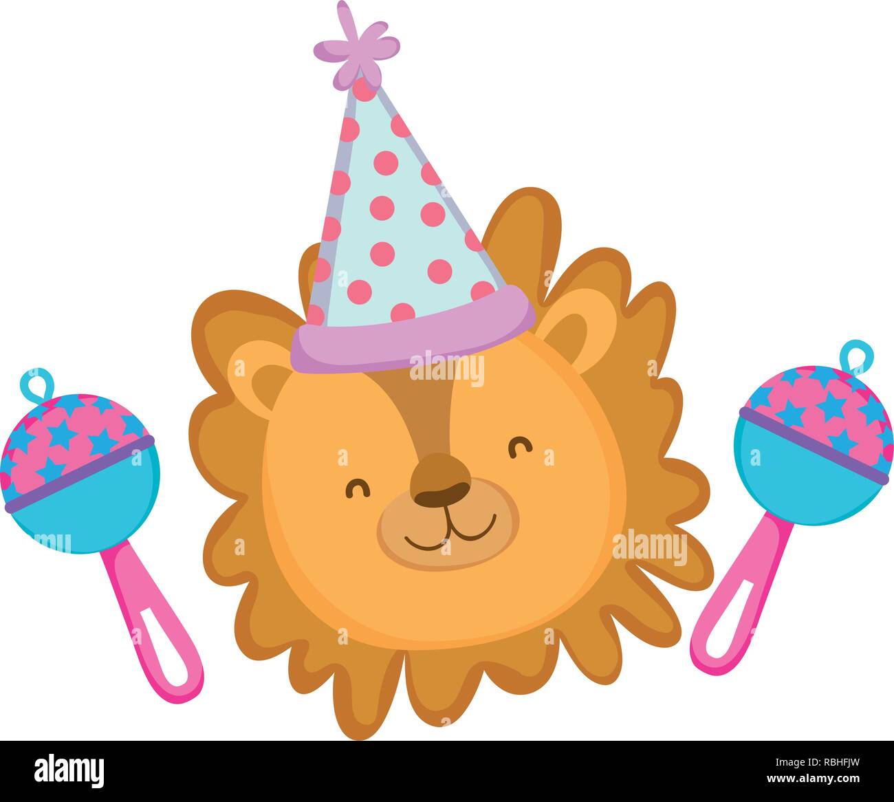 cute and little lion with party hat Stock Vector Image & Art - Alamy