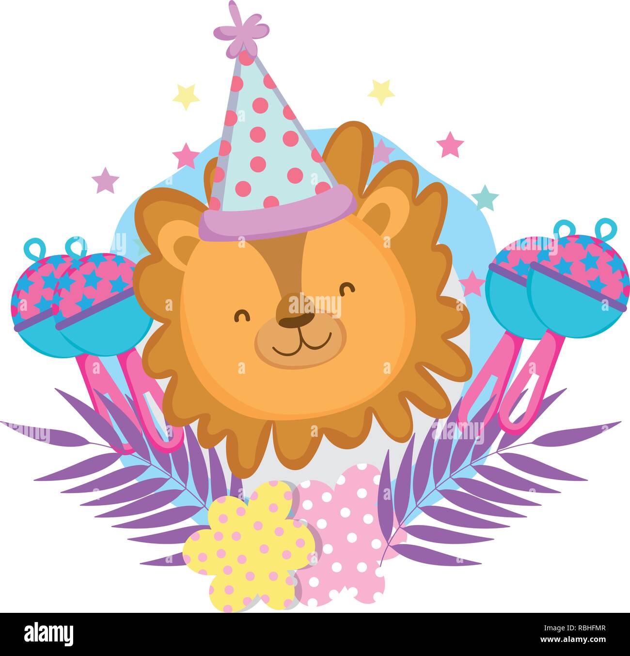 cute and little lion with party hat Stock Vector Image & Art - Alamy