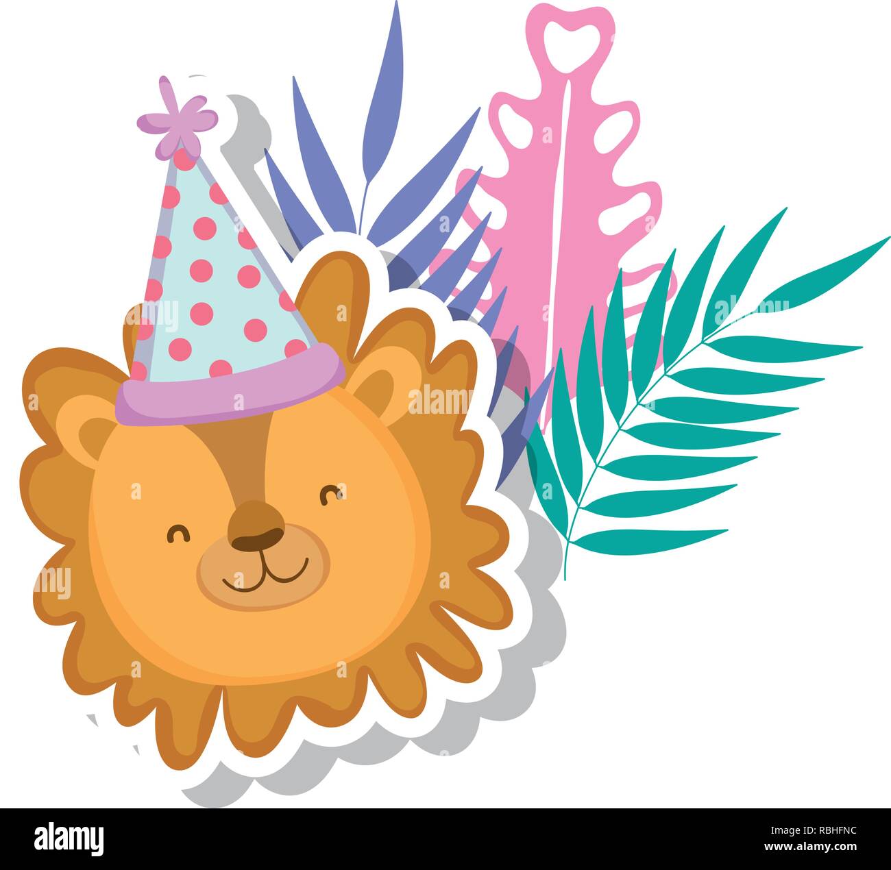 cute and little lion with party hat Stock Vector Image & Art - Alamy