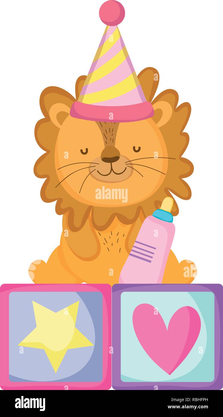 cute and little lion with party hat Stock Vector Image & Art - Alamy