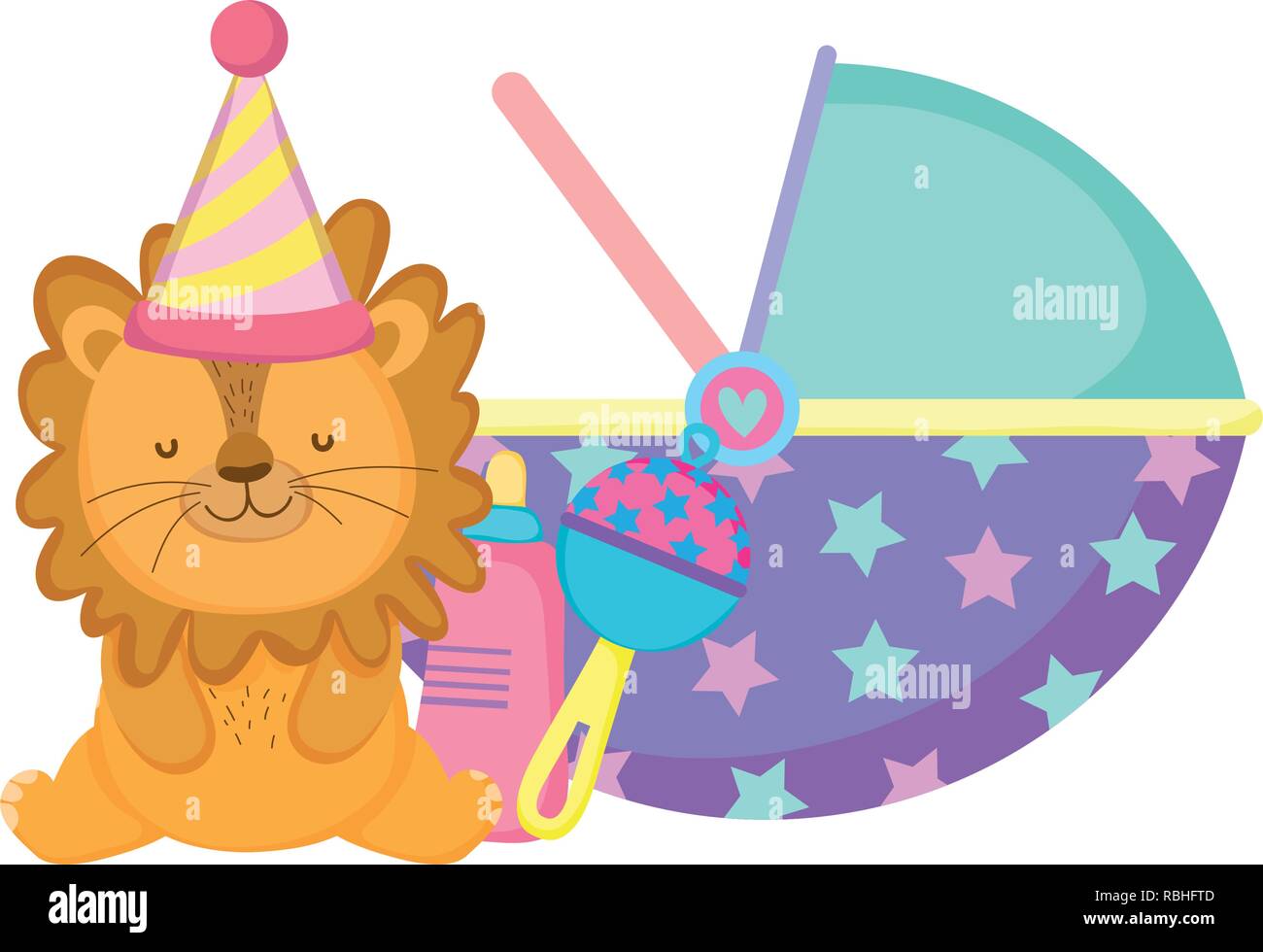 cute and little lion with party hat Stock Vector Image & Art - Alamy