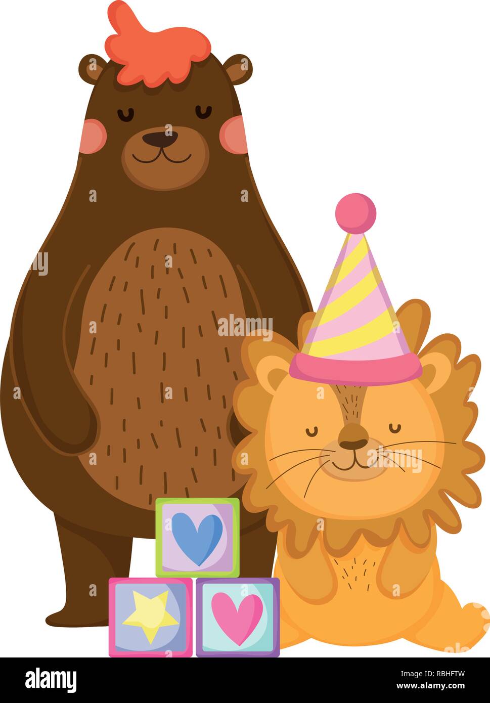 cute and little lion with party hat Stock Vector Image & Art - Alamy
