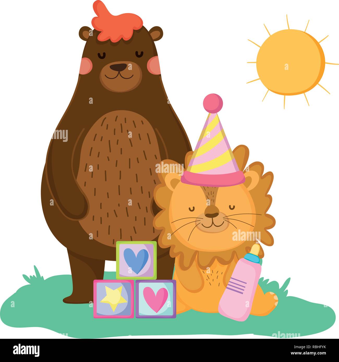 cute and little lion with party hat Stock Vector Image & Art - Alamy