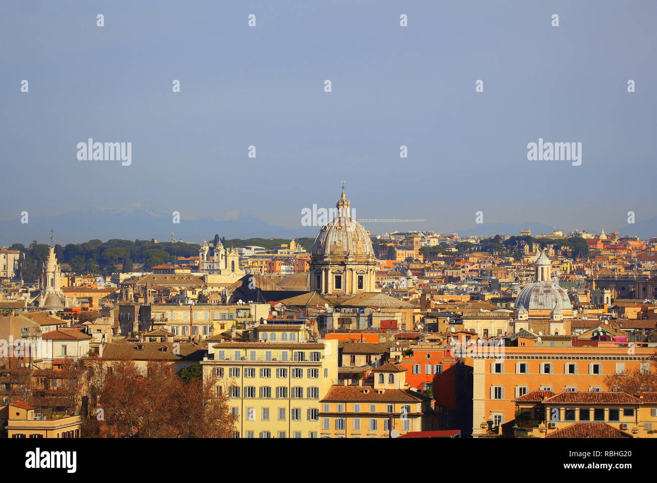 Cityscape of Rome, Italy, a view from the Gianicolo (Janiculum) hill Stock Photo