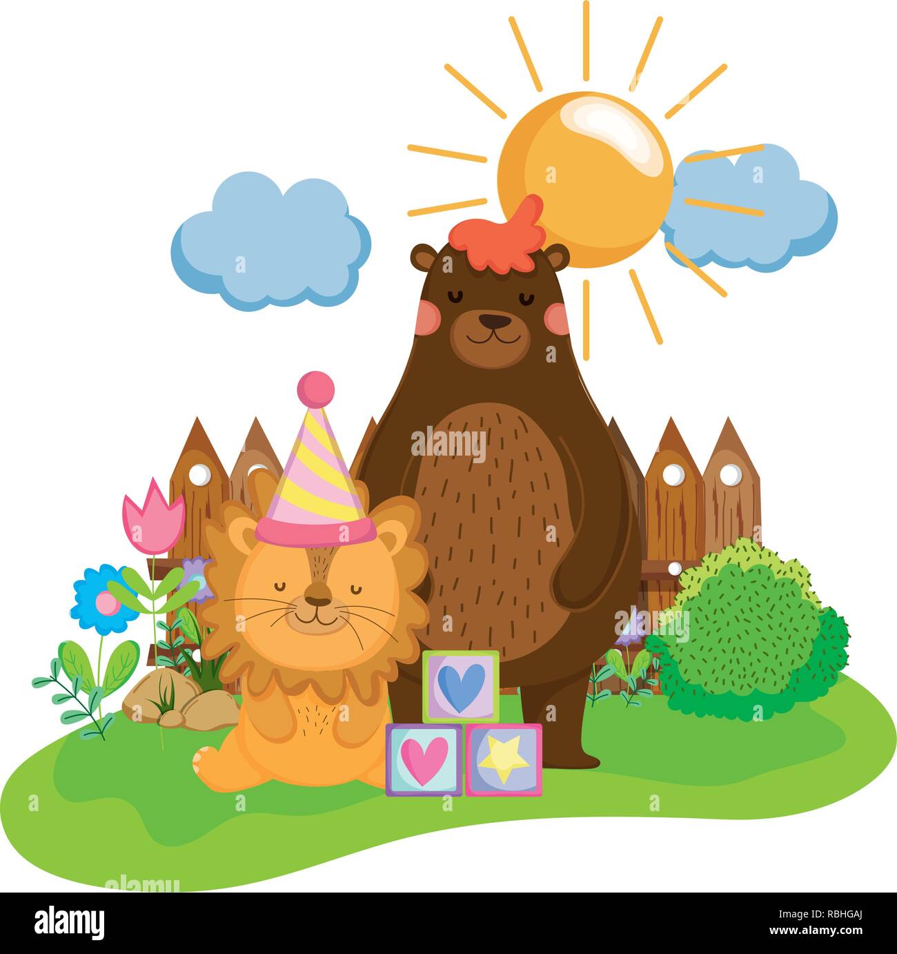 cute and little lion with party hat Stock Vector Image & Art - Alamy