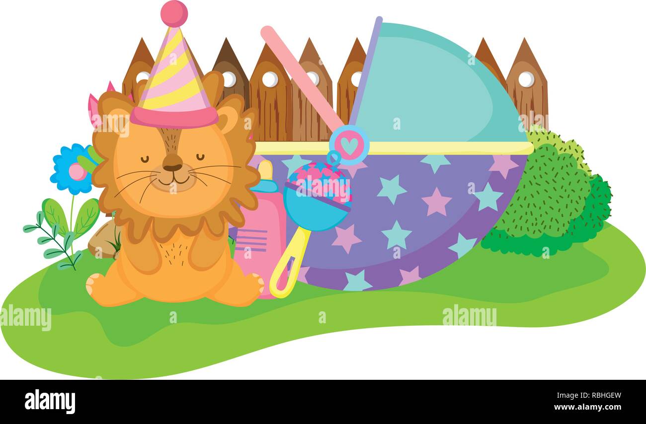 cute and little lion with party hat Stock Vector Image & Art - Alamy
