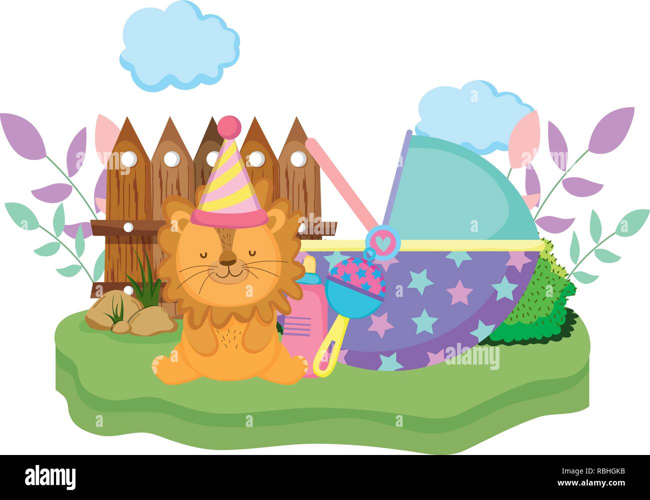 cute and little lion with party hat Stock Vector Image & Art - Alamy