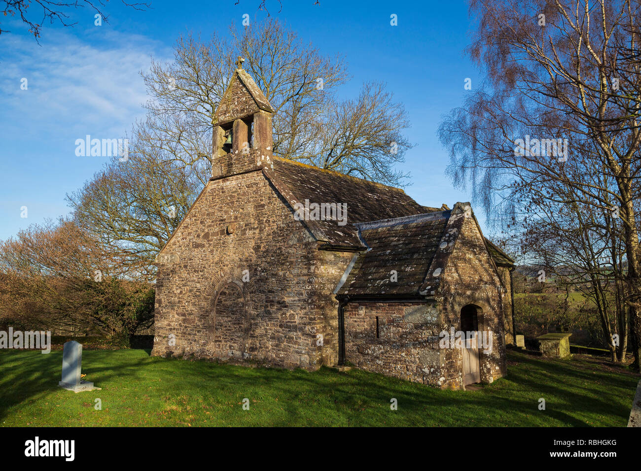 Church of the Holy Cross, Kilgwrrwg, Devauden, Monmouthshire, Wales, One of the most remote churches in Wales, and a Grade ll listed building. Stock Photo