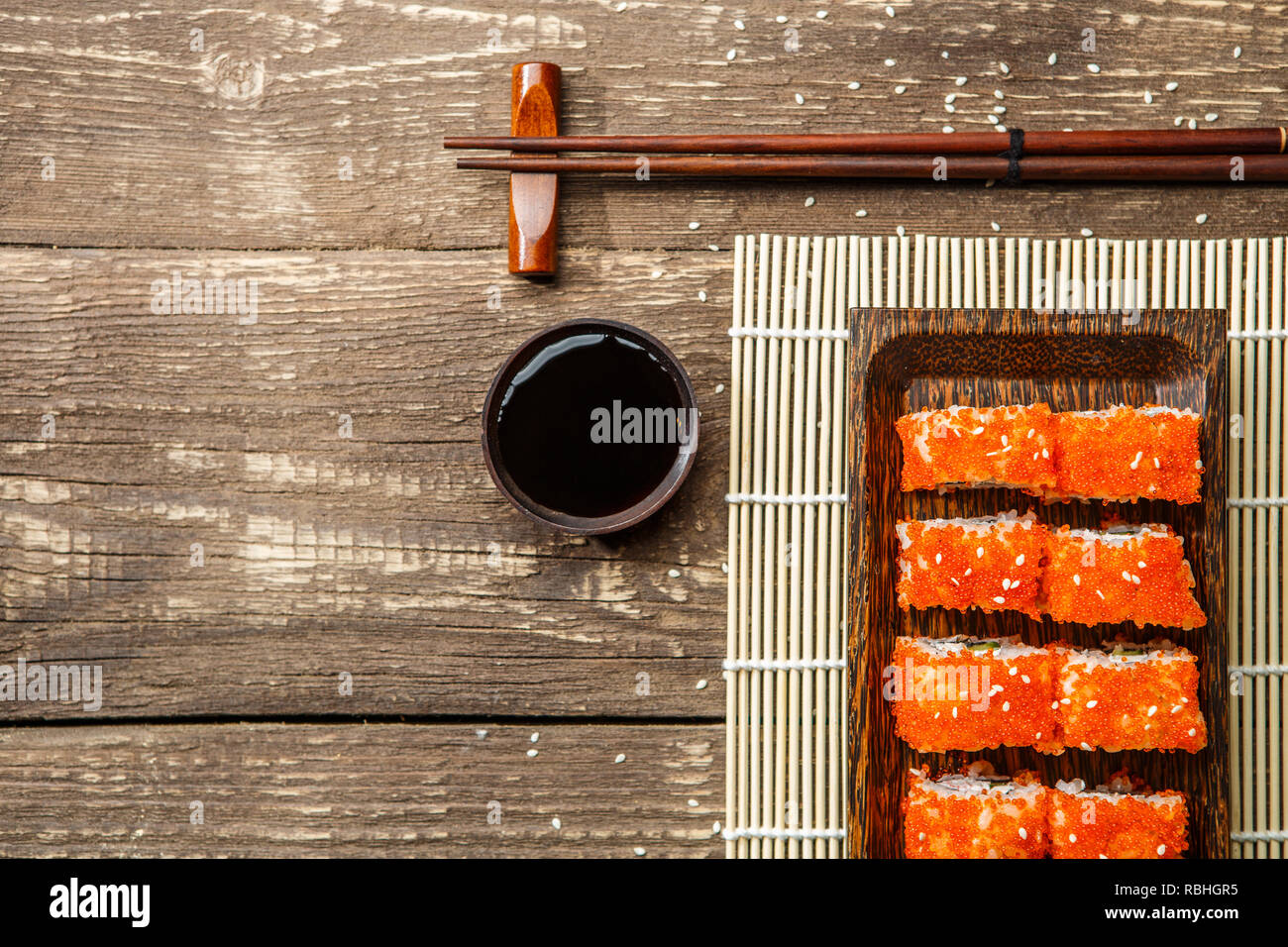 Photo rolls on rectangular plate Stock Photo