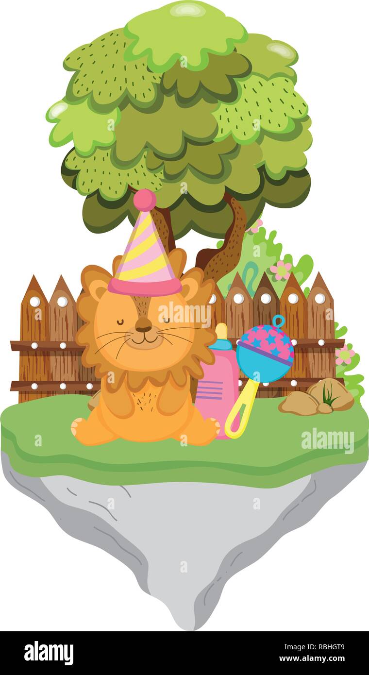 cute and little lion with party hat Stock Vector Image & Art - Alamy