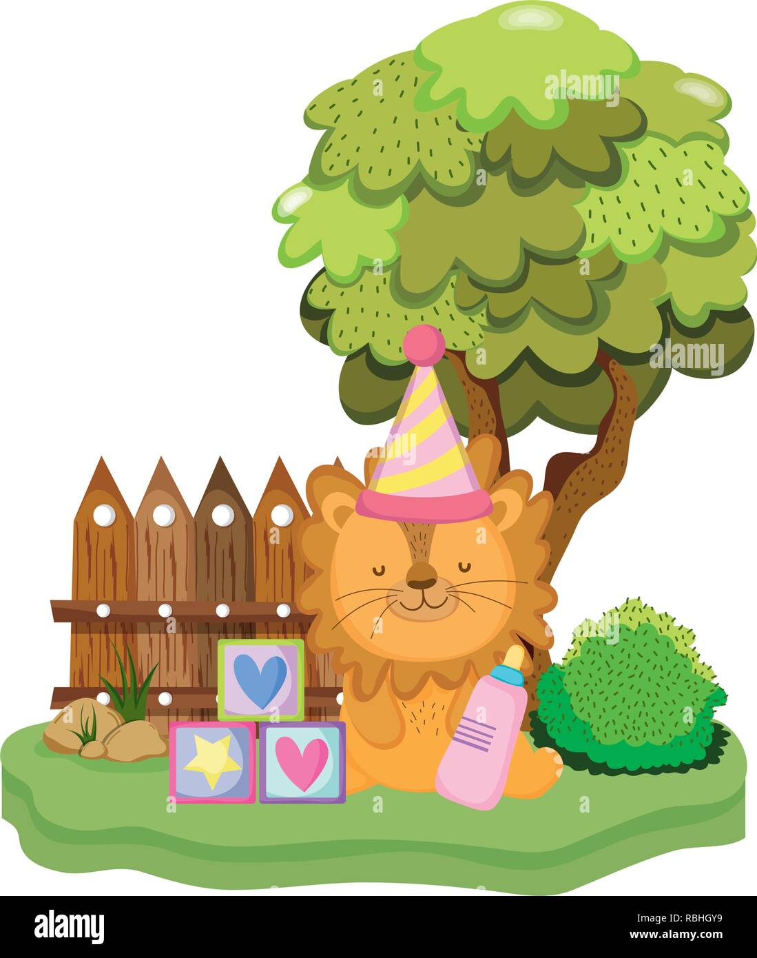 cute and little lion with party hat Stock Vector Image & Art - Alamy
