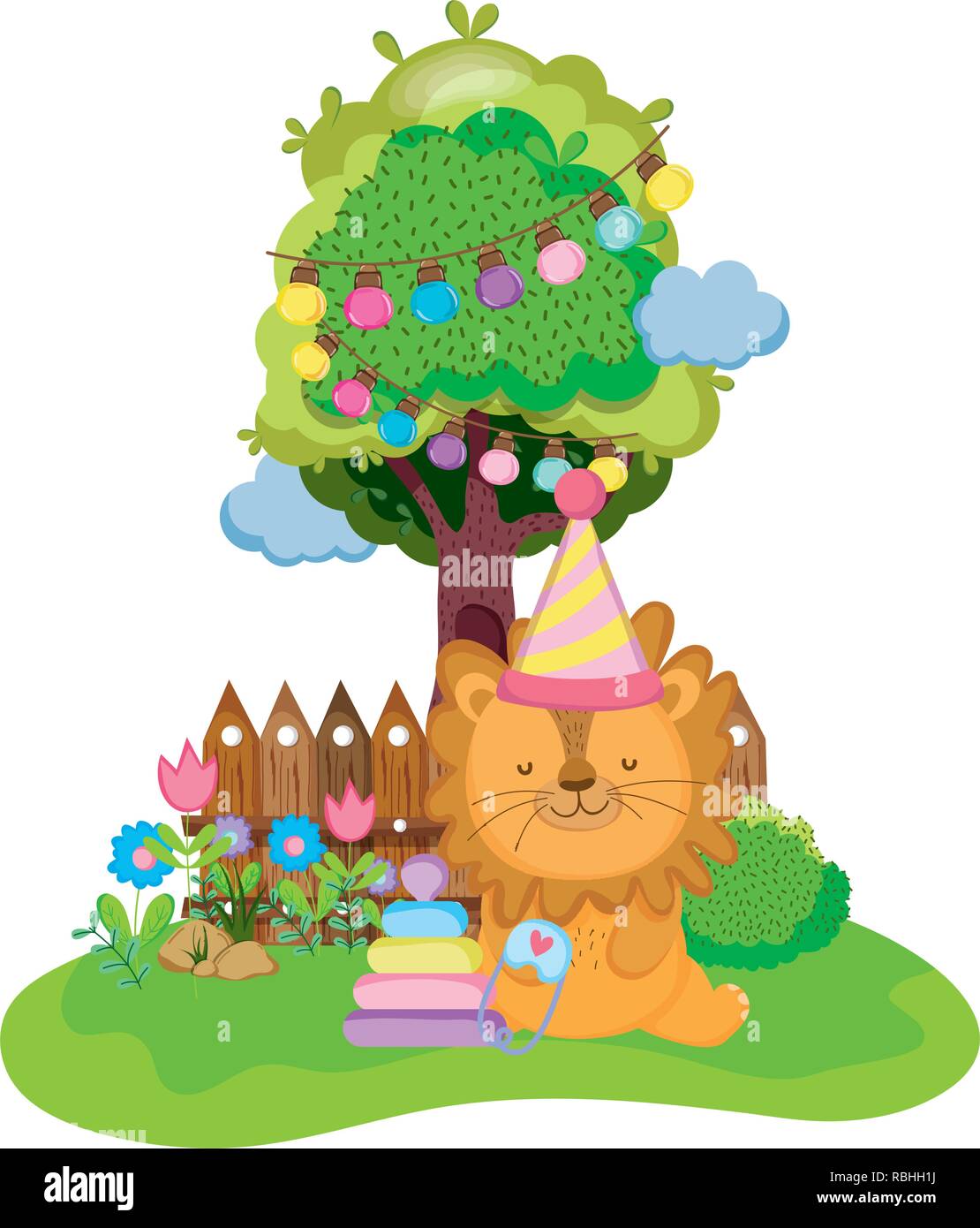 cute and little lion with party hat Stock Vector Image & Art - Alamy