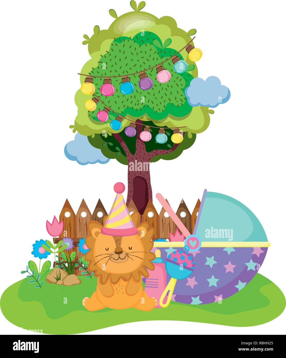 cute and little lion with party hat Stock Vector Image & Art - Alamy