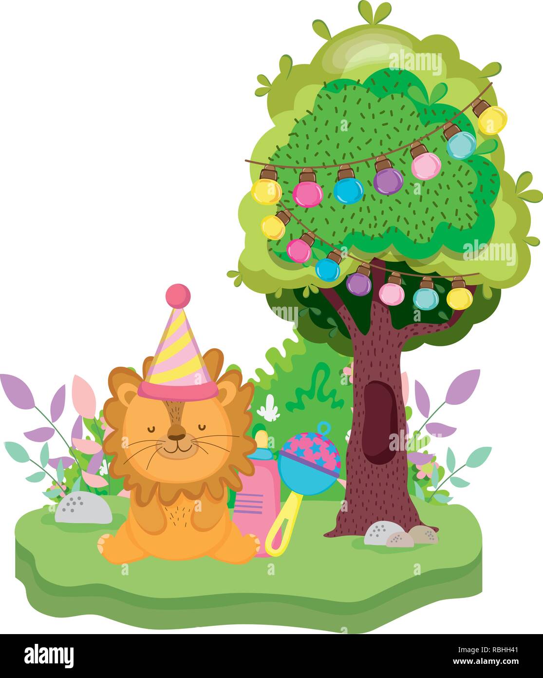 cute and little lion with party hat Stock Vector Image & Art - Alamy