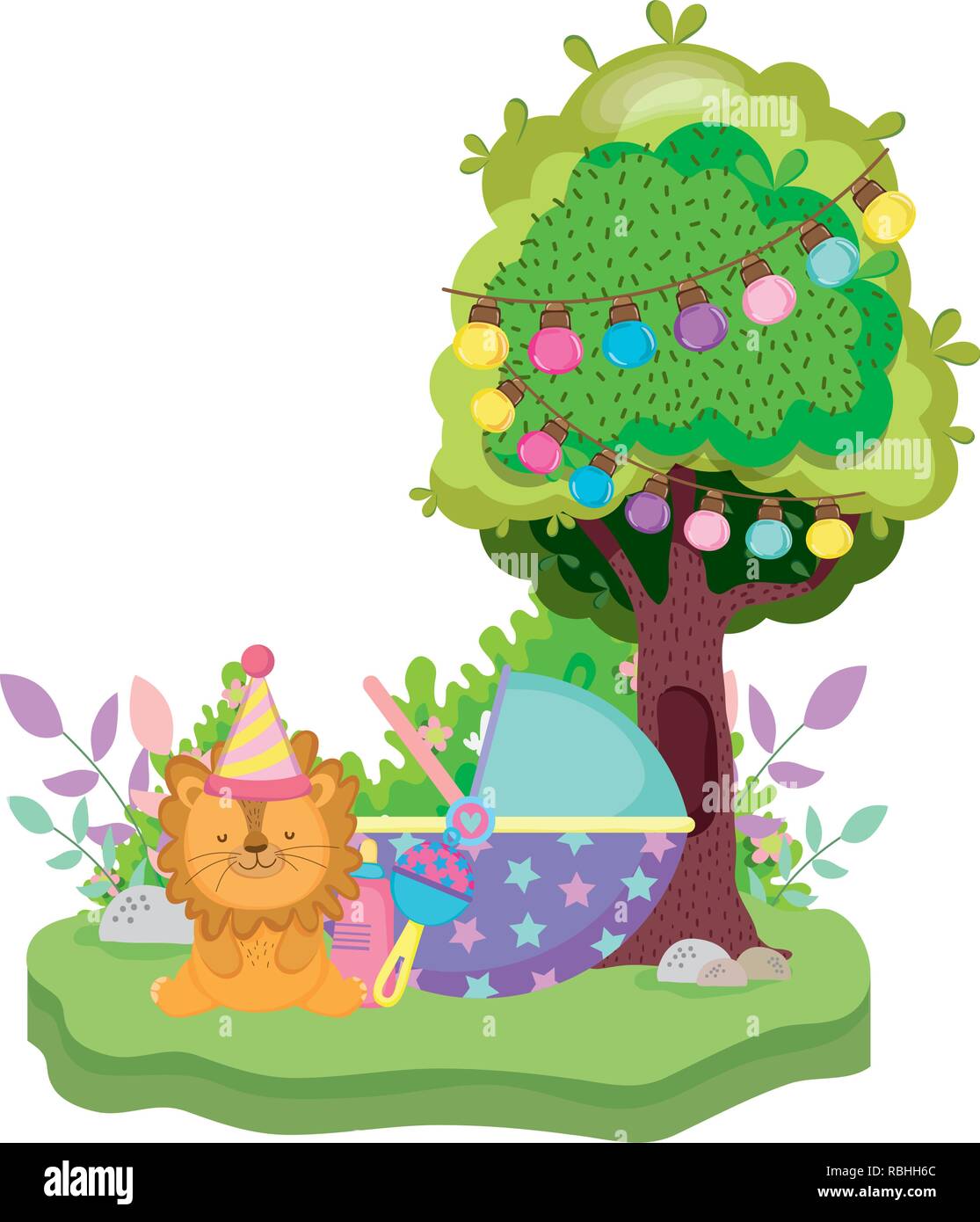 cute and little lion with party hat Stock Vector Image & Art - Alamy